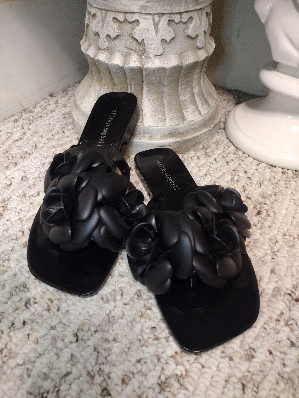 Jeffrey Campbell "Fleuris" 3-D Floral Black Jelly Flip-Flop Sandals - Picture 2 of 5